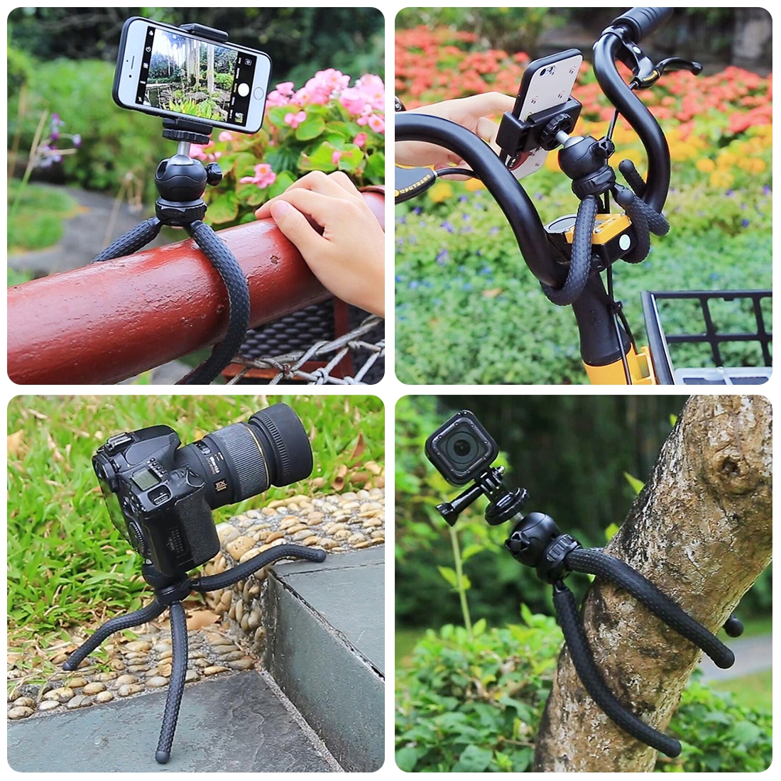 QKOO Mini Octopus Flexible Tripod Holder with Ball Head & Phone Clamp + Tripod Mount Adapter &
