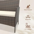 thumbnail image 4 of 4-Piece Outdoor Patio Bistro Set Wicker Rattan Furniture with 2 Chairs, Loveseat & Glass Coffee Table  Cushioned Seating for Backyard, Garden, Porch, Balcony, Poolside,Gray + Light Gray, 4 of 7