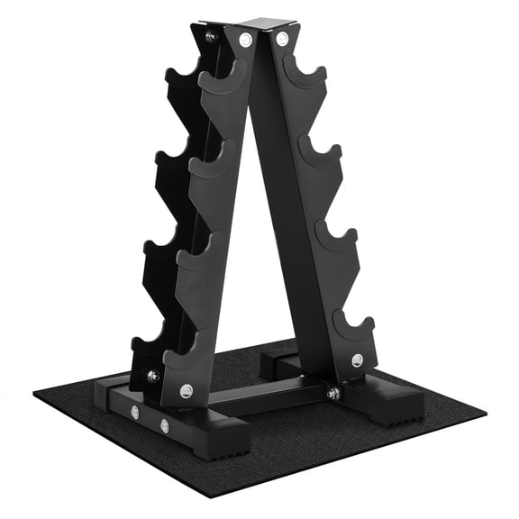 Sprint Demon A-Frame Dumbbell Rack for 4 Pairs of Hex Dumbbells with Floor Mat, Heavy-Duty Weight Storage Stand with Protective Cradles, Space-Saving Home Gym Organizer