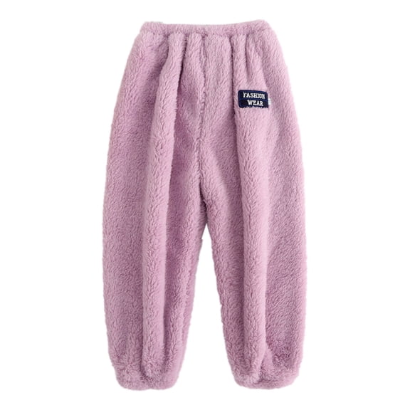 lnmuld Boys Sweatpants Girl's Fuzzy Pajama Pants Elastic Waist Solid Color Size:8-9 Years