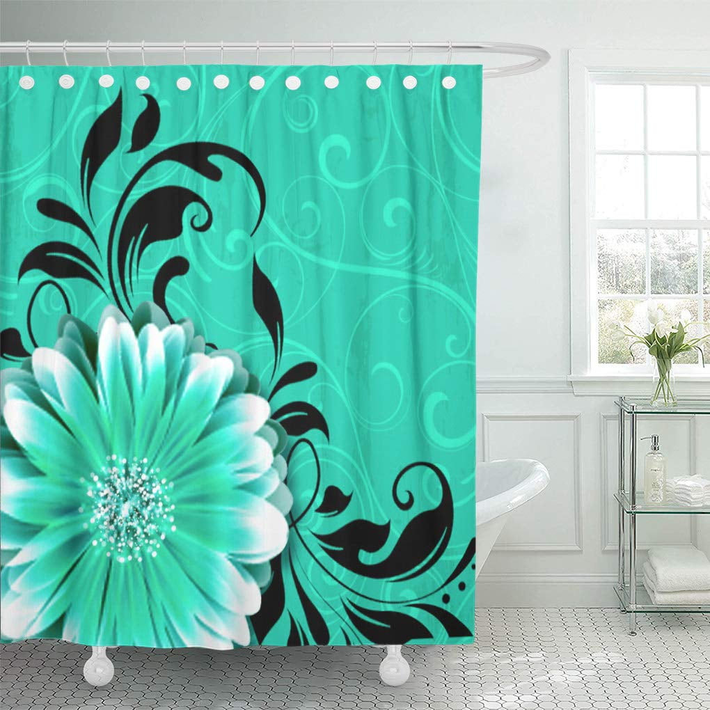 SUTTOM Daisies Gerbera Daisy Scroll Mint Green Black Flowers Swirls