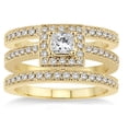 thumbnail image 2 of 2.00 carat Antique Trio set Halo Ring with Princes Cut diamond in 10k Yellow Gold, 2 of 2