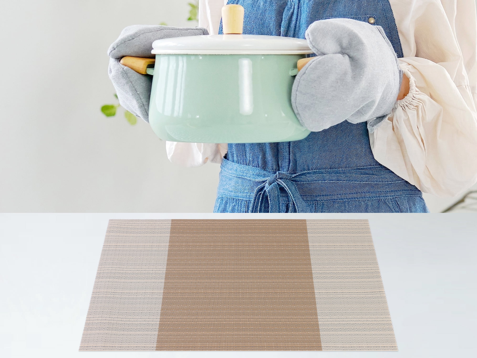 Unique Bargains Set of 6 Easy Clean Placemats for Kitchen Dining Table Decor Earth Yellow