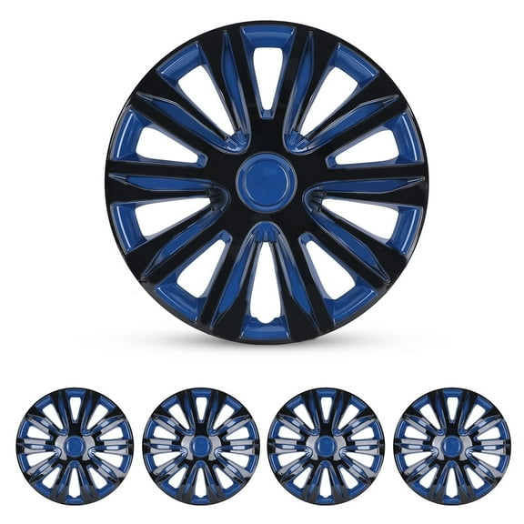 (4 Pack)16" Black & Blue Hub Caps Universal Wheel Rim Cover ABS Material Exterior Accessories Snap on Car Truck SUV