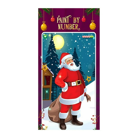 Christmas Party Door Curtain Tapestry Cloth Material Double-Sided Washable Foldable with Door Sticker Kit for Holiday Courtyard Front Door Home Decoration Photo Taking