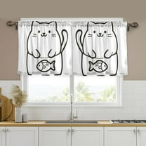 Yayeee Kitchen Curtains Set of 2 Light Filtering 57"x24" Over Sink Window Panels, White Chubby Cat