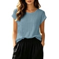 thumbnail image 2 of NTACZA Tee Womens&nbsp;Tops Solid Cotton And Linen Casual Classic T-Shirt Rolled Crew Neck Relaxed Fit Short Sleeve Vacation Light Blue XXXXL, 2 of 6