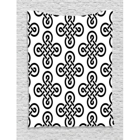 Celtic Knot Motif Celtic Decor Tapestry, Old-Fashion Irish Knot Motifs Symmetric Regular Design European Culture Theme, Wall Hanging for Bedroom Living Room Dorm Decor, 40W X 60L Inches, Black White, by Ambesonne ()
