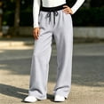 thumbnail image 2 of WhouRiu Girls Casual Pants Solid Color Drawstring Waist Loose Straight Leg Pants Kids Comfortable Versatile Everyday Trousers,15-16 Years, 2 of 5