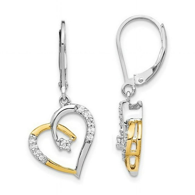 1/5 Carat (ctw) Lab-Grown Diamond Heart Dangle Earrings in 14K White and Yellow Gold