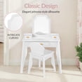 thumbnail image 3 of Best Choice Kids Wooden Pretend Play Vanity and Chair Set w/ Mirror  Little Girls Makeup Table with 3 Drawers, White, 3 of 8
