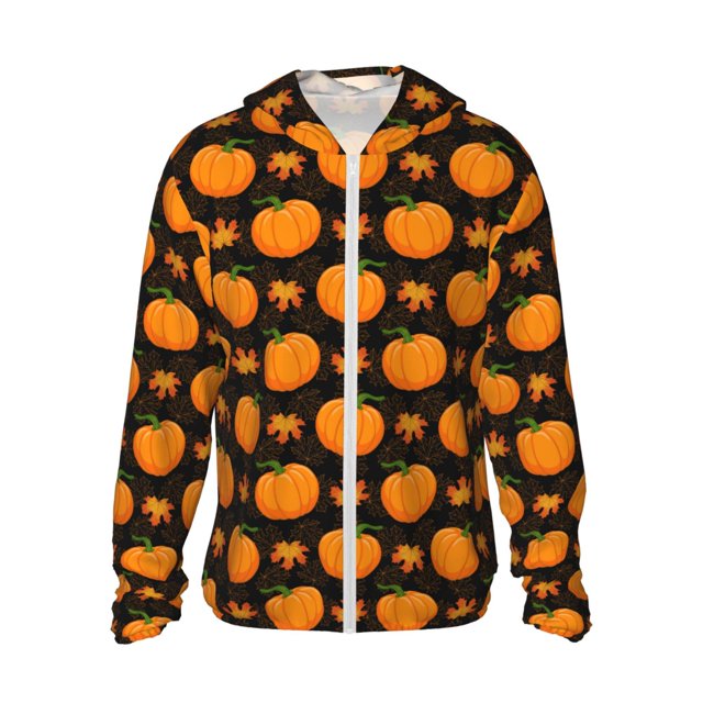 Vsdgher Sweat à Capuche Orange Citrouille et Érable d'Automne pour Hommes Femmes, Manches Longues Protection Solaire Pêche Course Natation-TTG