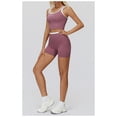 thumbnail image 2 of PISONIC Women Two Piece Workout Sets Color Block Backless Tank Top and High Waist Booty Lifting Shorts Gym Yoga Active Outfits, 2 of 7