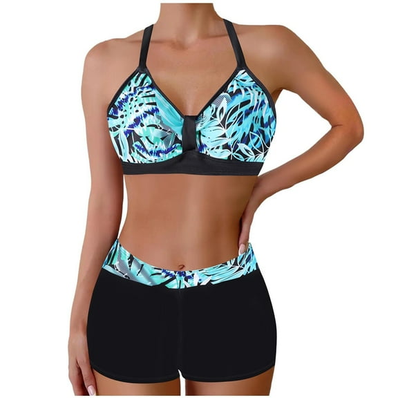 Generic Women Two Piece Tankini Bathing Suits Vintage Printed Bathing Suits and Boyshorts High Waisted Modest Swimsuits