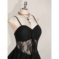 thumbnail image 6 of Black V-Neck Ruffle Trim Short Front Long Back Slip Dress, Y2K Sexy Spaghetti Strap Ruffle Hem Dress, 6 of 7