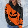 thumbnail image 3 of Womens Halloween Hoodies Vintage Colorblock Pumpkin Print Sweatshirt Long Sleeve Drawstring Pullover Tops Cozy Apparel Grey M, 3 of 4