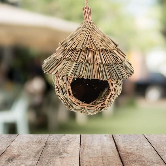 OULII Handwoven Straw Birdhouse for Outdoor Hanging, Rustic Design Hummingbird Feeder and Garden Decor