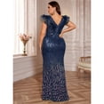 thumbnail image 6 of AURA Plus Size Evening Dress Deep V Neck Sequin Slim Fit Party Long Skirt 0XL-4XL, 6 of 7