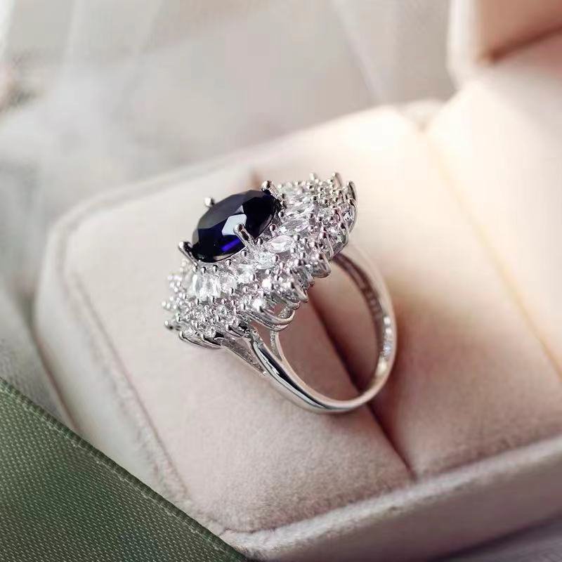 Womens Personalized Fashionable Versatile Sapphire Ring Copper Setting With Adjustable Band And Elegant Geometric Design