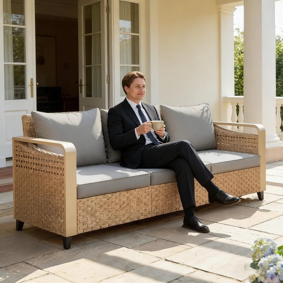 Backyard Sofa,Outdoor Patio Sofa,Garden Rattan Wicker Sofa