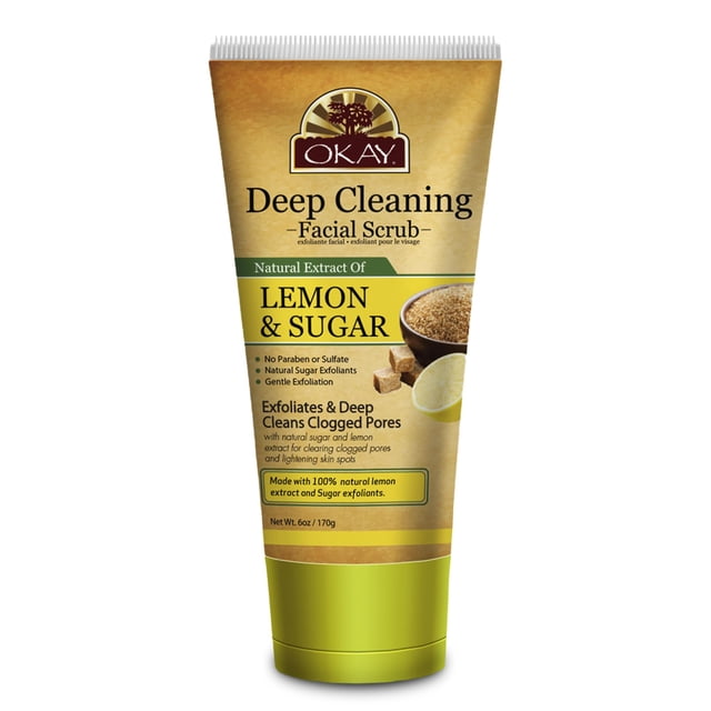 OKAY Exfoliante facial con control de aceite, exfoliante facial para mujeres y hombres, hidratante e iluminador, deja la piel suave y limpia, sin parabenos, limón, 6 onzas (paquete de 1)