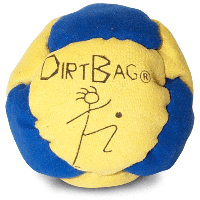 DirtBag Classic Footbag - Blue & Black Suede Hacky Sack - Slow Speed Control for Beginners & Freestyle - Embroidered Design