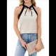 thumbnail image 1 of Blusas Sin Mangas con Cuello en V y Cordones para Mujer, Elegantes, de Oficina, con Bloques de Color, Informales, 2025. Albaricoque XL, 1 of 10