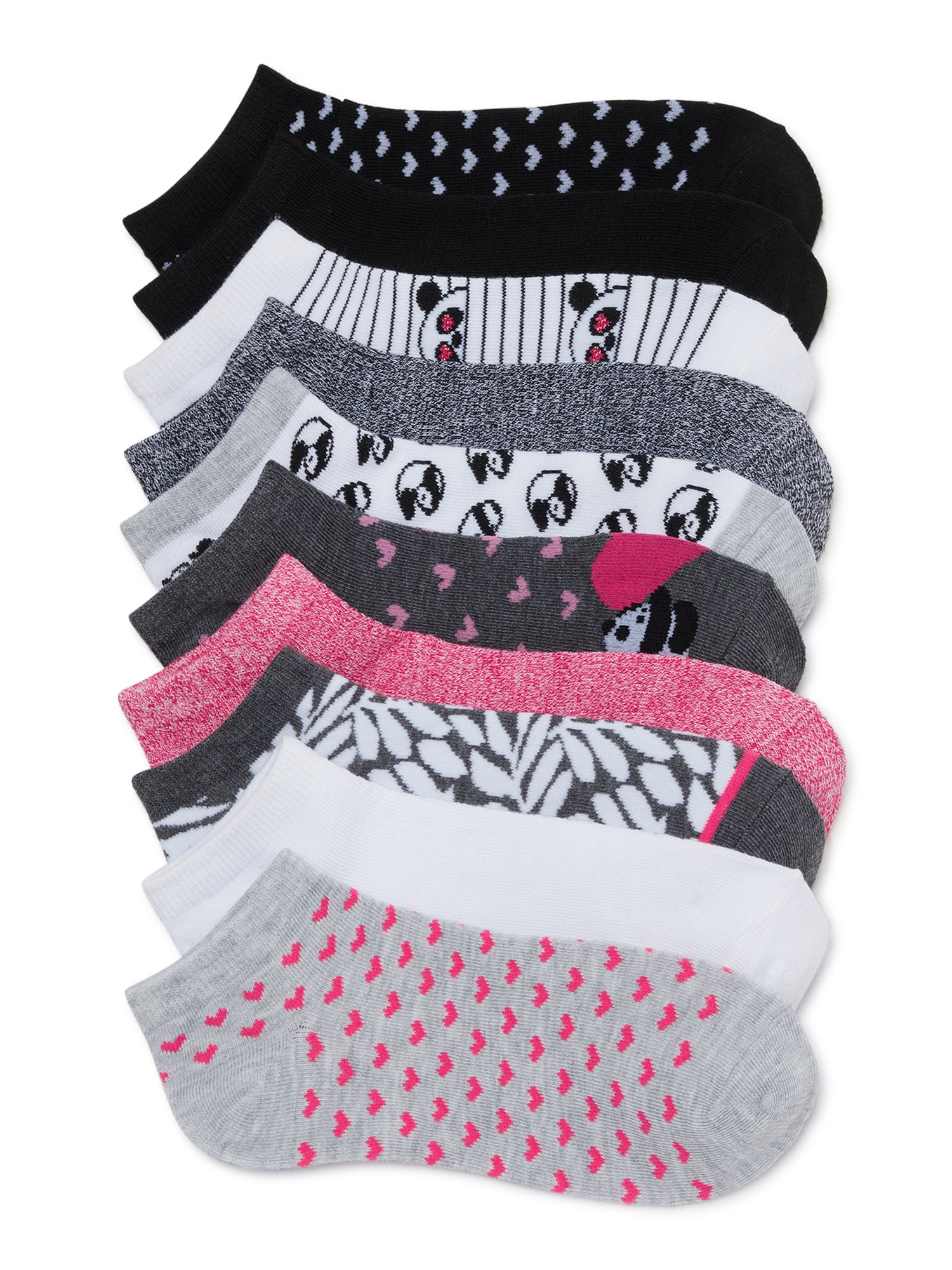 No Boundaries Women's Panda Low-Cut Socks, 10 Pack