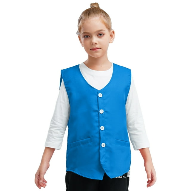renvena Kids Button Volunteer Activity Vest Button Up Irregular Hem Waistcoat Sleeveless Waiter Sky Blue M