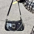 thumbnail image 6 of Y2k American Vintage Poster Graffiti Millennium Star Denim Crossbody Bag with Lightweight Chain Strap, 6 of 6