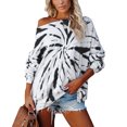 thumbnail image 1 of Sudadera para mujer con hombros descubiertos, teñido anudado, cuello redondo ancho, blusa de manga larga suave y cómoda, negro M, 1 of 6