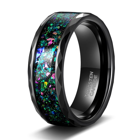 GY Black Gold Plated Opals Ring 8mm Tungsten Carbide Ring for Men Wedding Band Man Ring