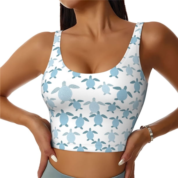 Balery Hand Drawn Turtle Sujetadores deportivos con espalda cruzada para mujer, acolchados, sin costuras, de alto impacto, ideales para yoga, gimnasio, entrenamiento y fitness.-Large