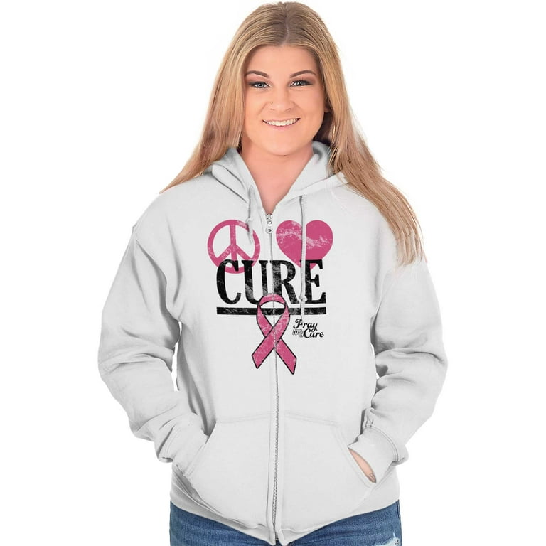 Peace Love Cure Breast Cancer Aware Zip Hoodie Sweatshirt Women