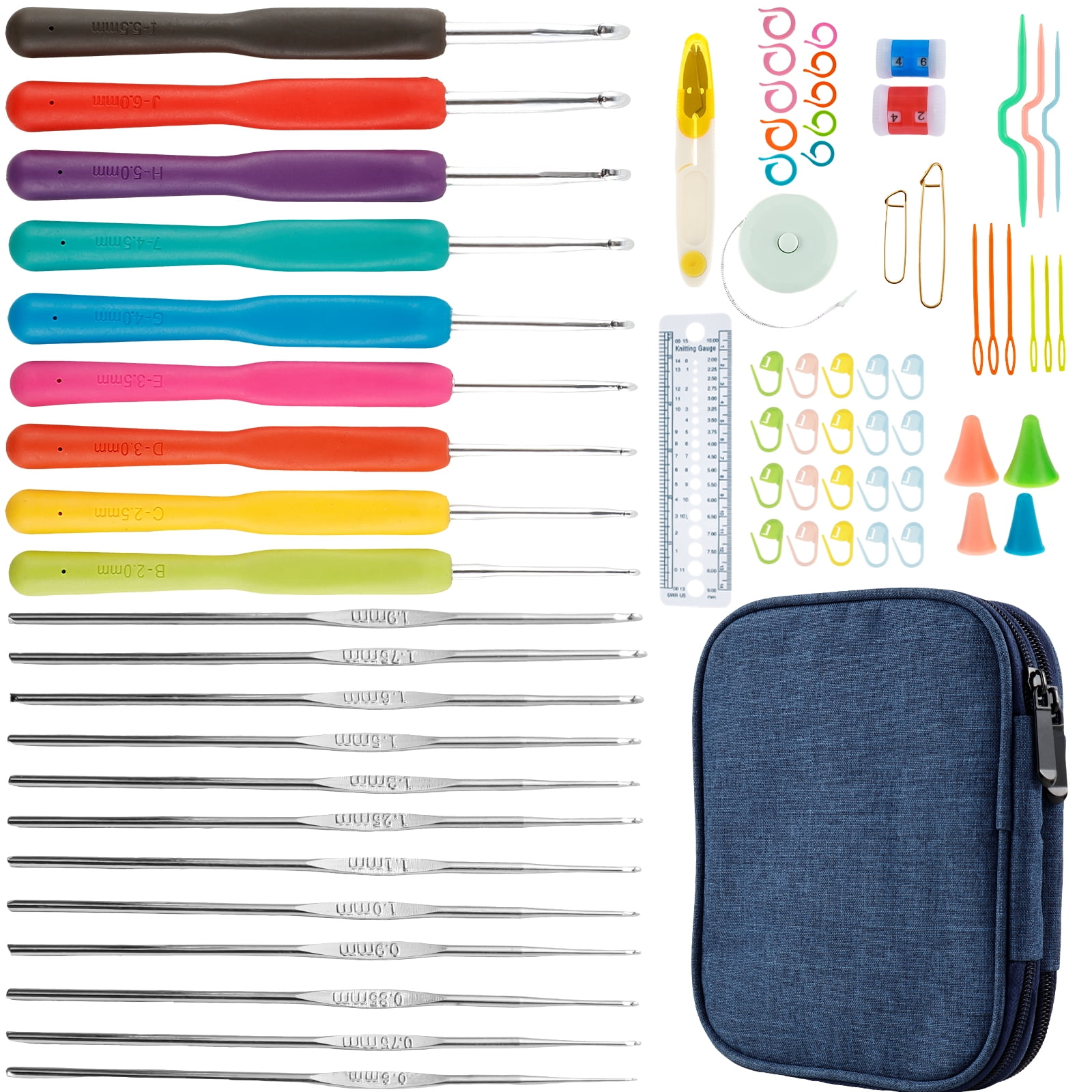 Crochet Hooks Set 72 Pcs Ergonomic Soft Grip Needles Yarn Knitting Craft Kit With Portable Storage Case (blue )