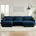 thumbnail image 3 of 130"Oversized Couch, 3 Seater Modular Sectional Sofa, Blue Large U Shaped Sectional Couches for Living Room, Fluffy Couch Set, 3 Seater, Velvet Cloud Couch with Ottoman, Sofas for Living Room, 3 of 12