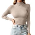 thumbnail image 2 of ZUBKTES Sweaters for Women Solid Stretchable Turtleneck Sweater Fall Winter Base Ribbed Long Sleeve Slim Fit Lightweight Pullover, 2 of 7