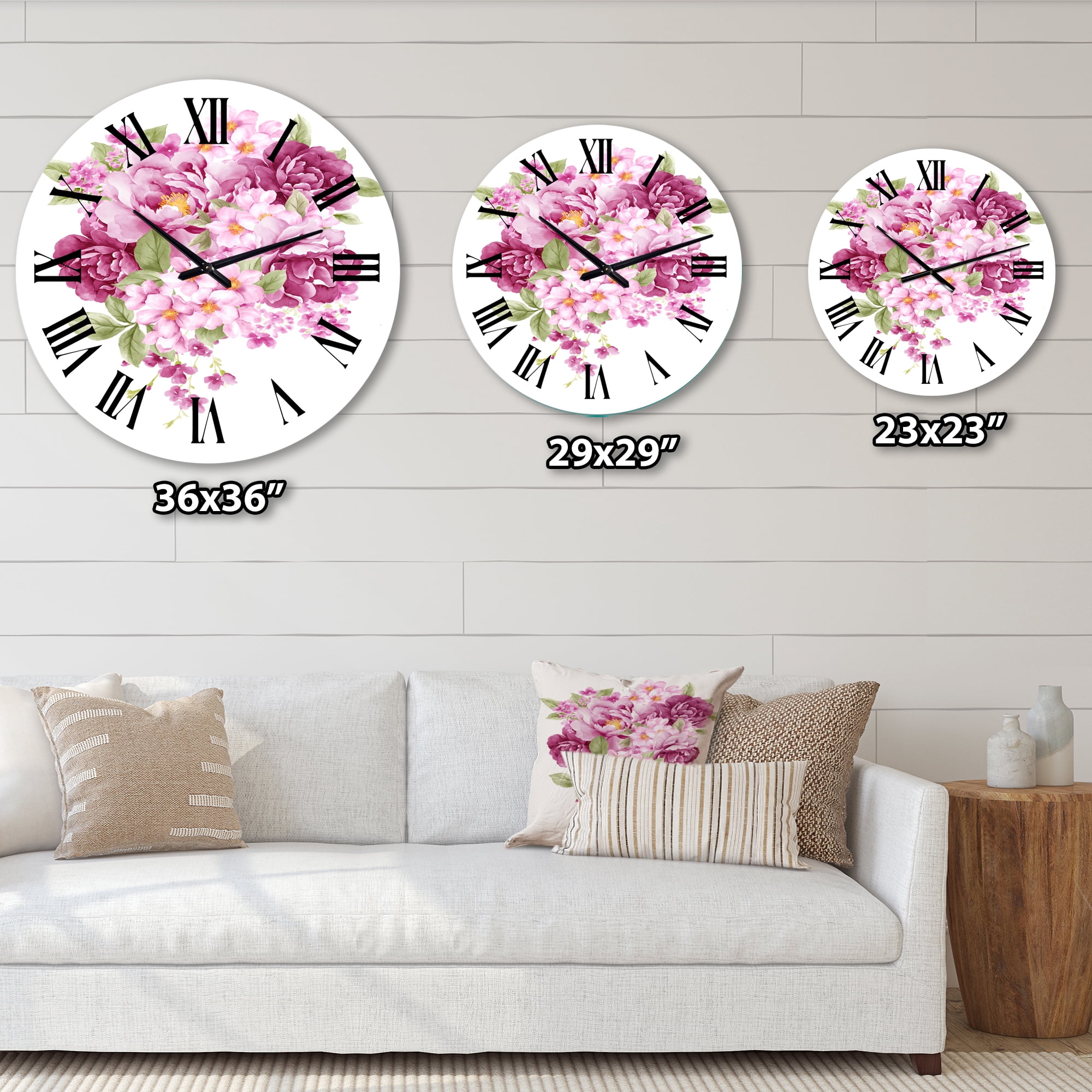 Designart 'Pink Retro Flowers' Traditional Wall Clock