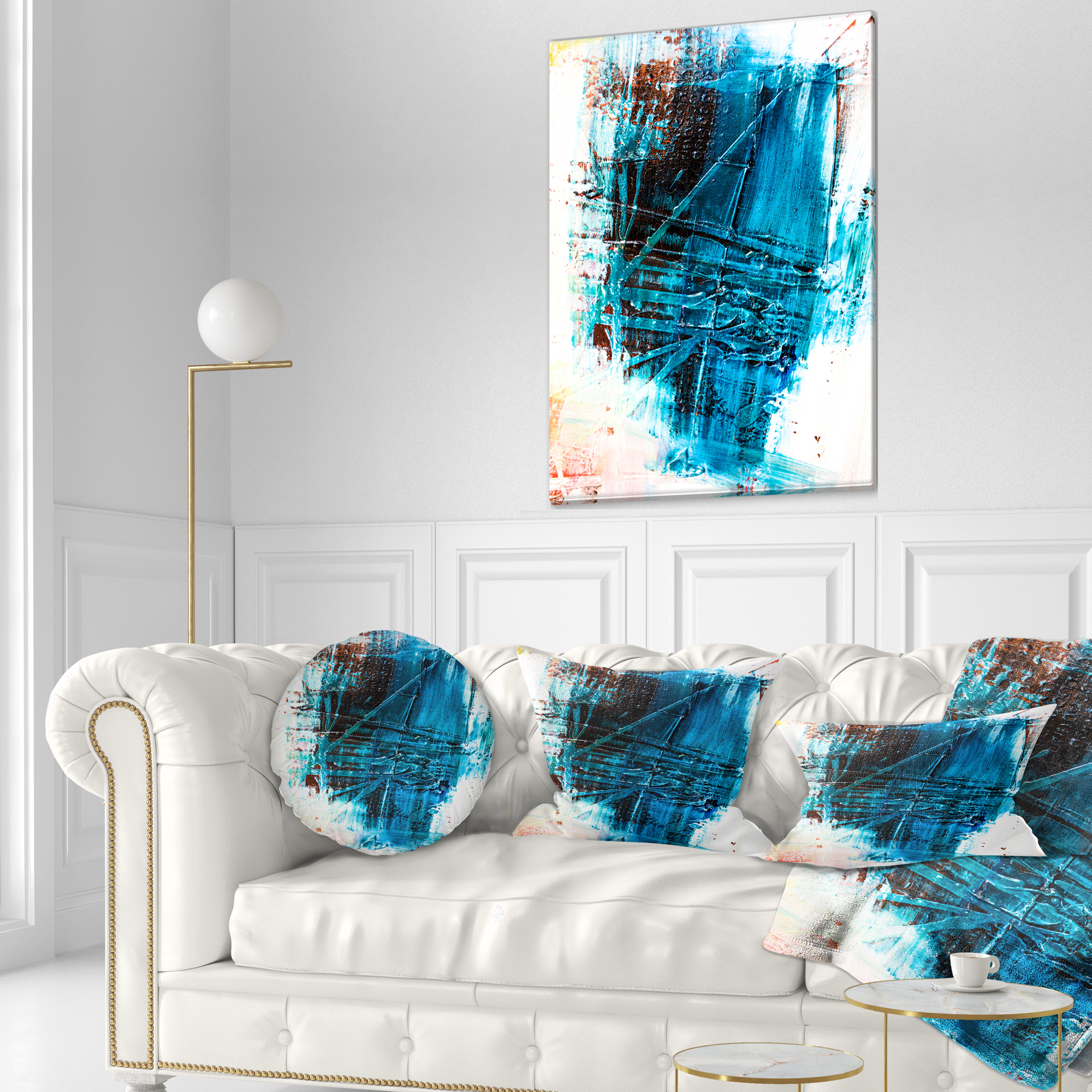 Designart Abstract Blue Structure Art - Abstract Throw Pillow - 12x20