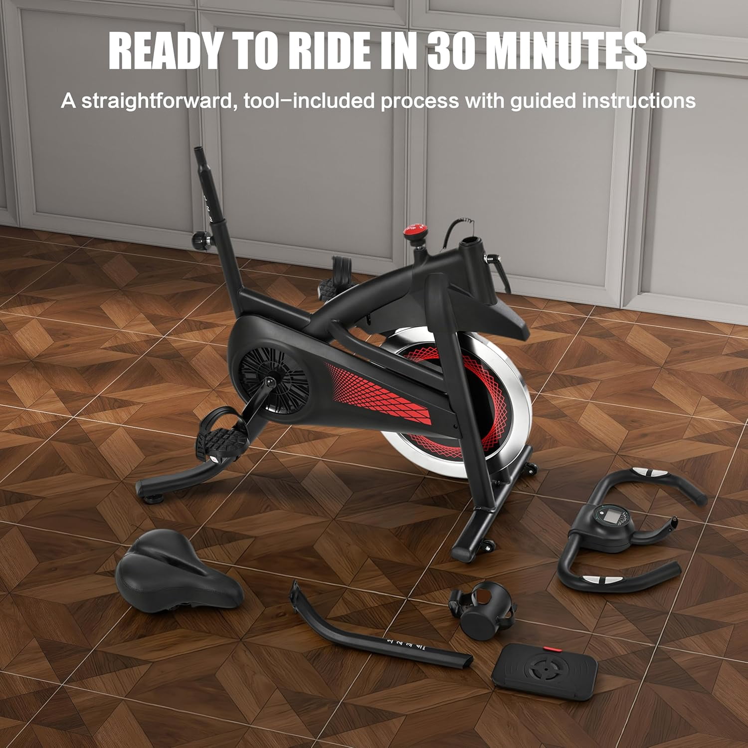 Exercise Bike Indoor Stationary Bike Cycling Bicycle for Home Gym 300 lbs Weight Capacity Adjustable Seat/Handlebar for Cardio Workout Office, Red