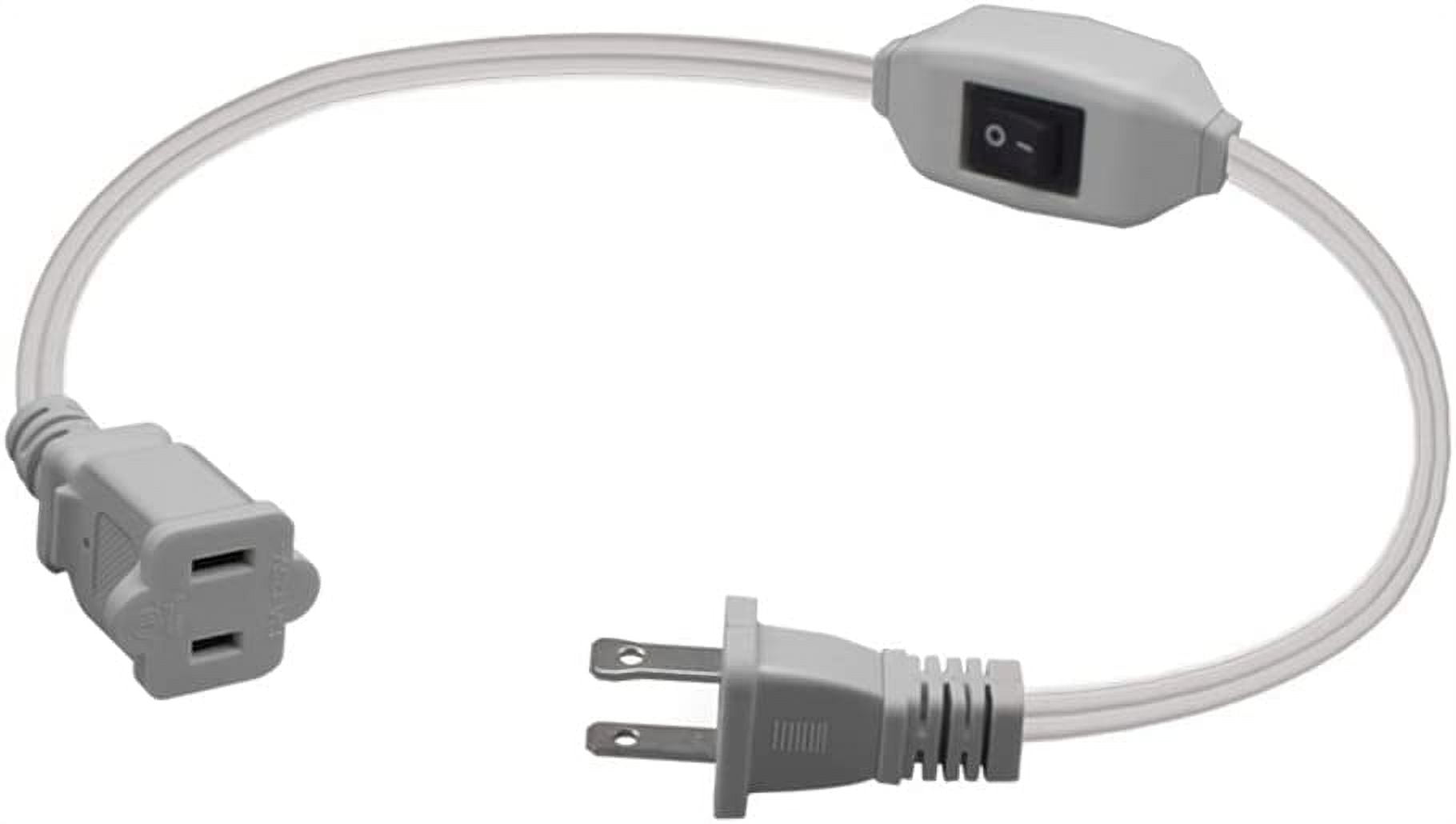 1ft White Short US Power Extension Cord with on Off Switch, US AC 2