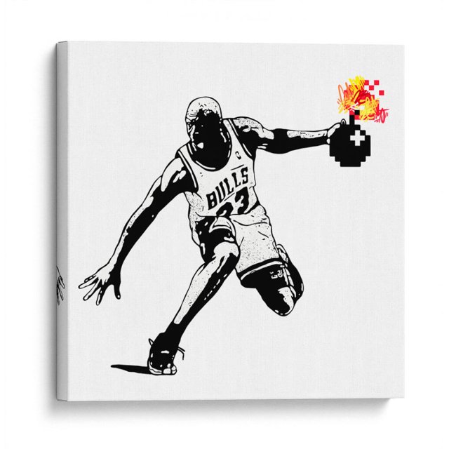 Cuadro decorativo - Jordan Bomb, David Aste 70x70 Canvas Lab Básquetbol, Blanco y negro, Deportes, Michael Jordan