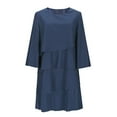 thumbnail image 4 of Taylonsss Womens Casual Batwing 3/4 Sleeve Solid Color Tiered Cake Round Neck Dress, 4 of 6
