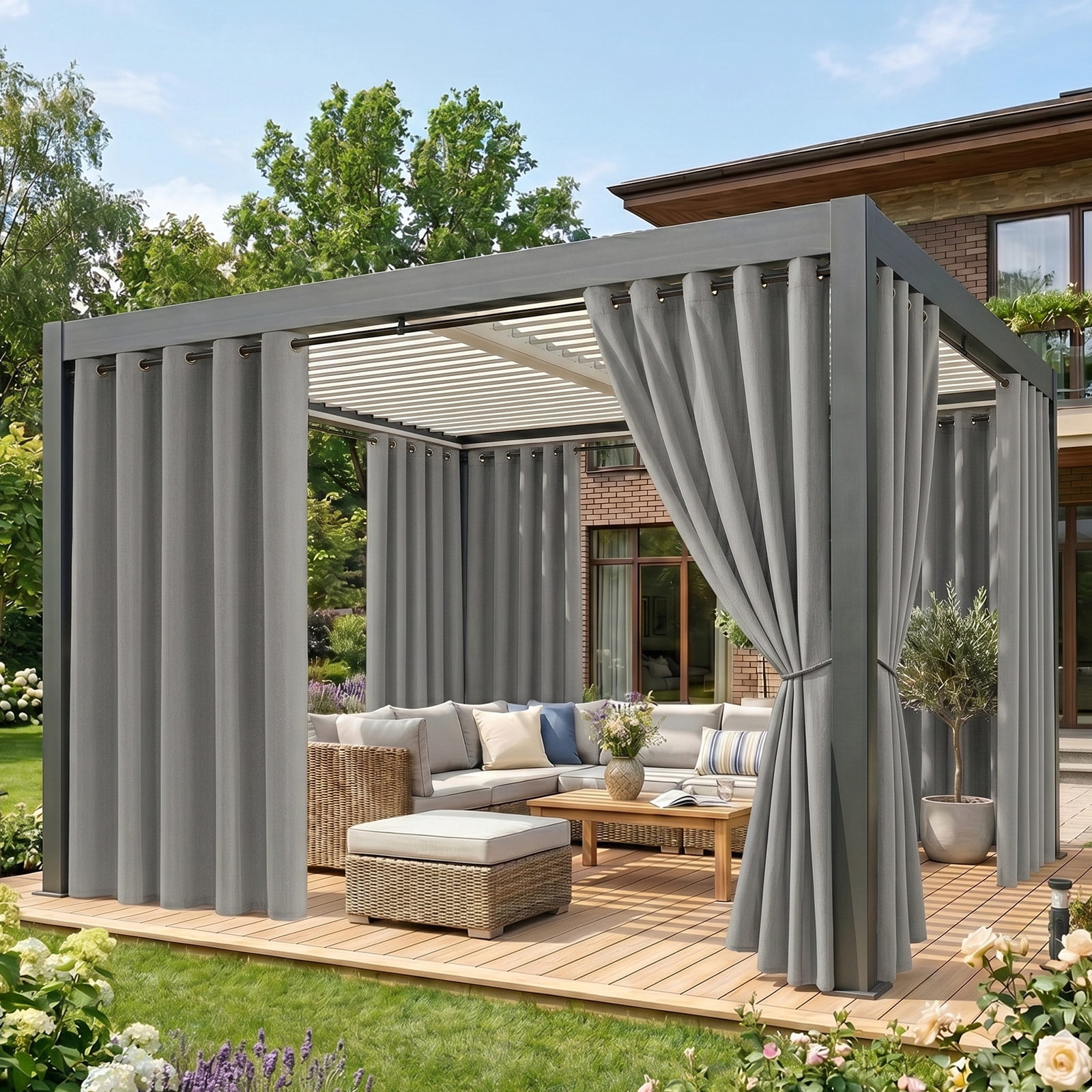 Lapalife Outdoor Curtains for Patio Waterproof W71xL108, Blackout Weighted Outside Curtains Weatherproof UV Resistant Privacy for Porch, Pergola, Light Gray, 1 Panel