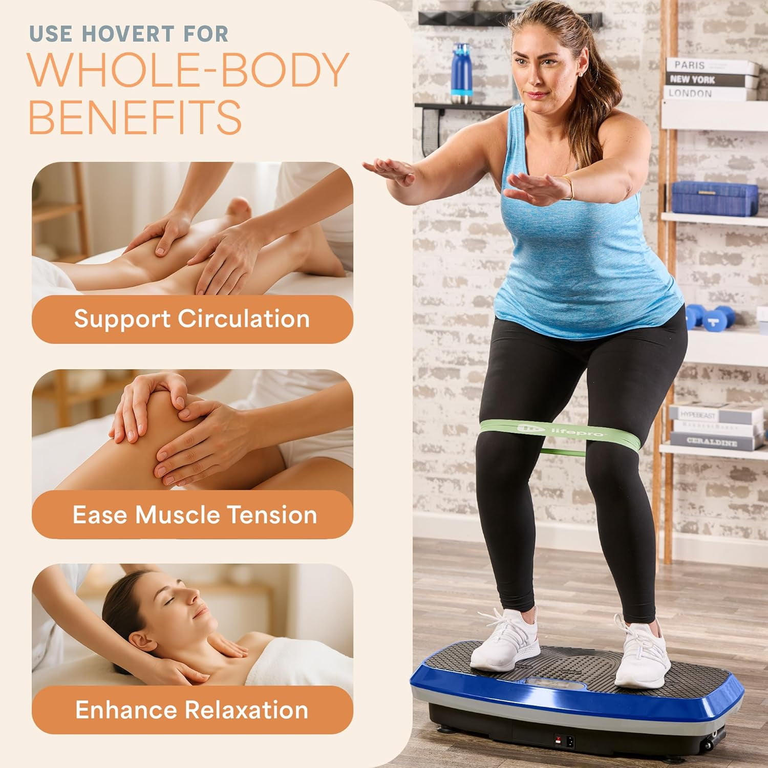 Lifepro Hovert 3D Vibration Plate Exercise Machine – Dual Motor Full Body Vibrating Plate for Strength, Balance, Recovery & Weight Loss – Heavy Duty Home Exercise Machine - Blue