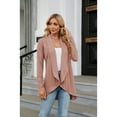thumbnail image 2 of XCHQRTI Women Lapel Solid Color Cardigan Knitting Sweatshirt Open Front Shirt Loose Fit Long Sleeves Trendy Tops, 2 of 8