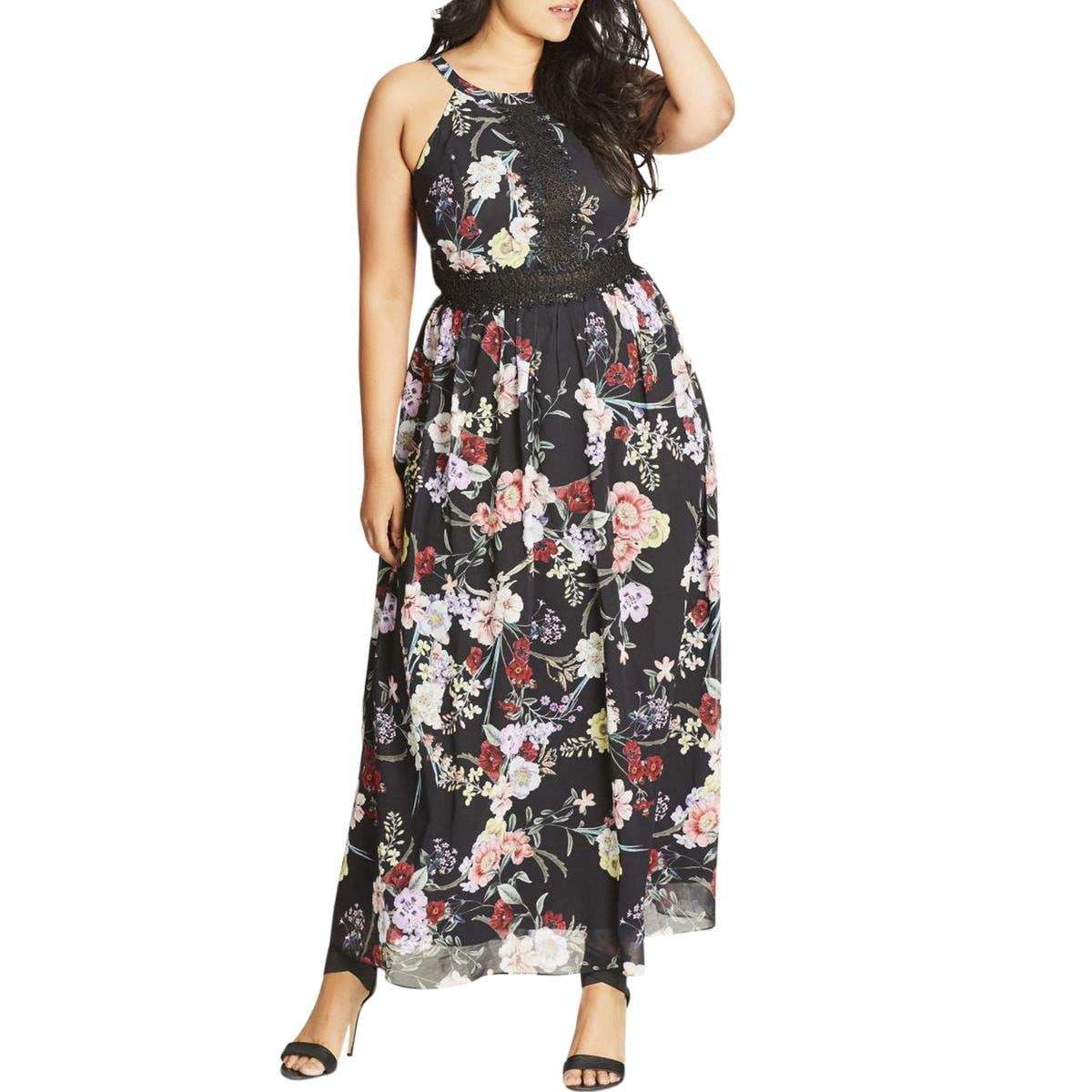City Chic Women Plus Smocked Floral Print Maxi Dress 24W Walmart