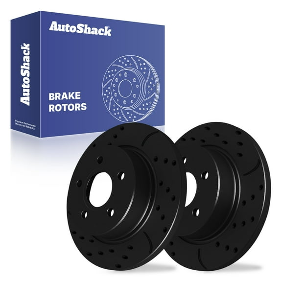 AutoShack 10.66" (270.7 mm) Rear Solid Drilled & Slotted Brake Rotors E-Coated | Replacement for 2012-2018 Ford Focus | Black Finish | 2-PC Set | NightGuard