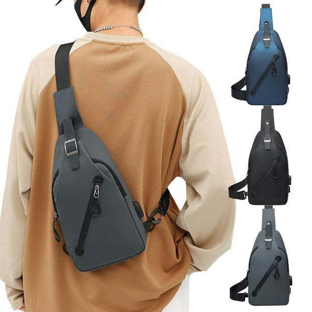Fiudx Bolso Bandolera para Hombre, Moderno Diseño con Puerto Usb, Tejido Ligero y Resistente, Cremallera Antirrobo, Correa Acolchada Ajustable, Multiusos para Viajes Al Aire Libre, Gimnasio, Negocios