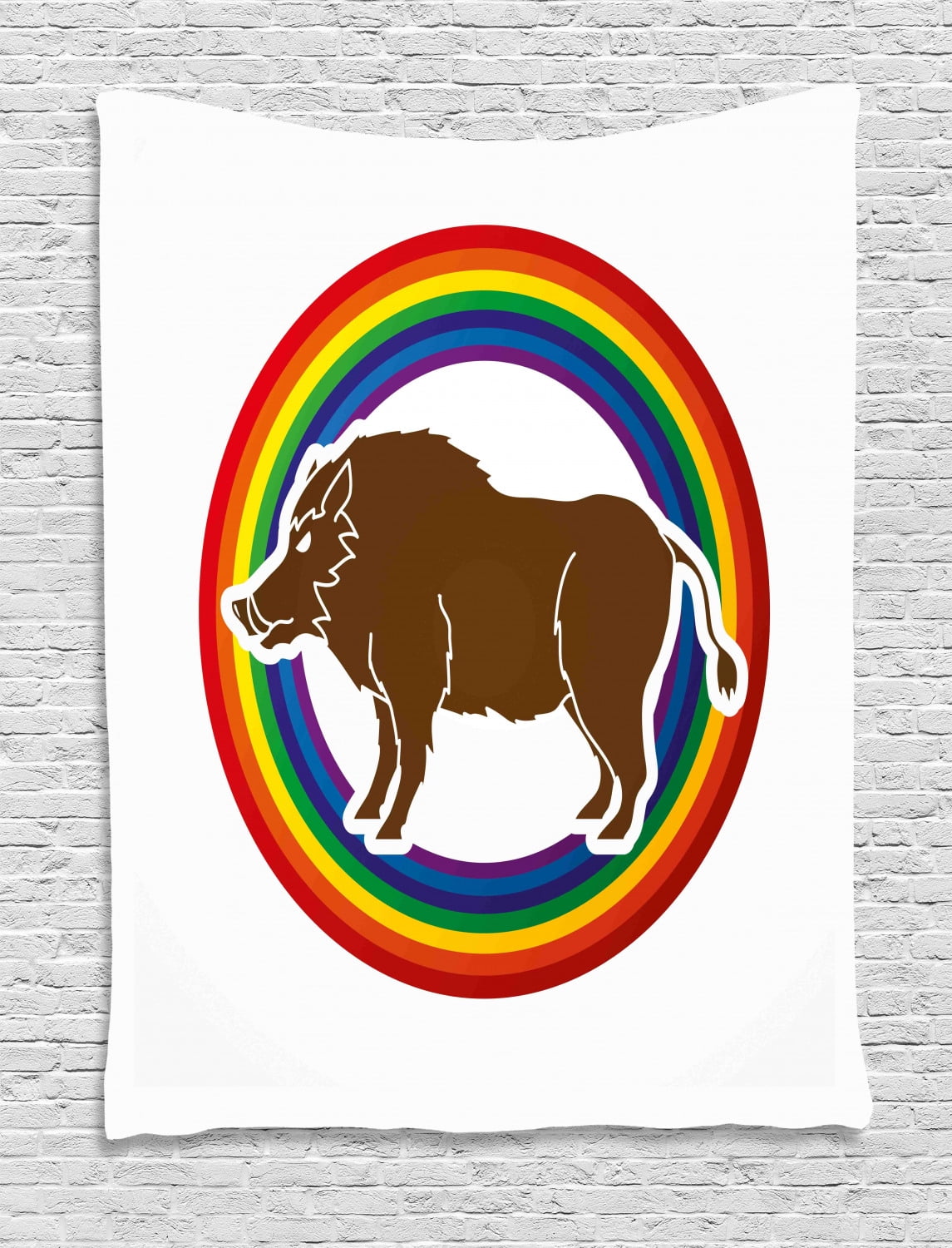 Razorback Tapestry, Digitally Generated Wild Hog Boar Standing in Round ...